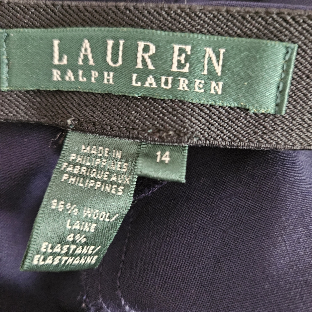 Ralph Lauren dark navy blue wool trousers pants Womens 14 - Picture 2 of 5